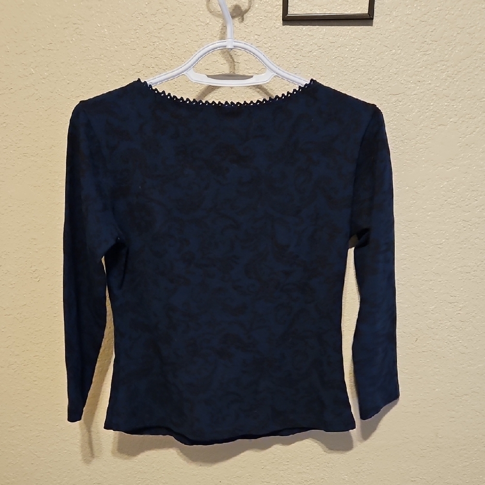 Magdalena Women’s Top Size S 4/6 Dark Blue Crochet Lace Trim Neckline Y2K Boho - Picture 5 of 9